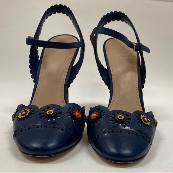 TORY Burch Blue Leather Marguerite Pumps